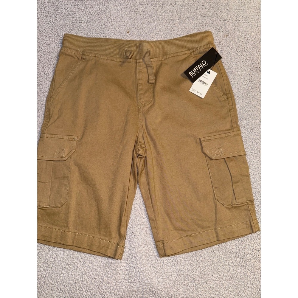 Buffalo David Bitton Dark Khaki Cargo Shorts Elastic Waste Boys Large New wTags